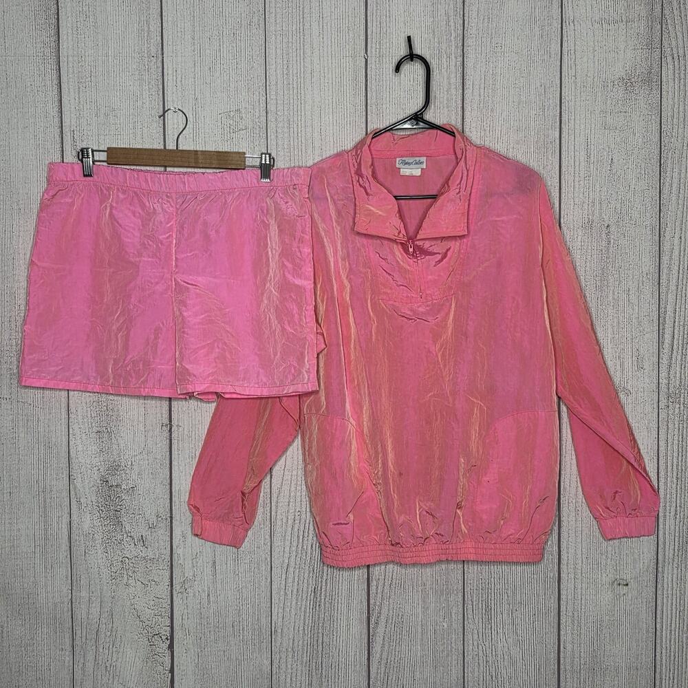 VTG 90s Flying Colors Pink Iridescent Nylon Windbreaker & Shorts Set L USA